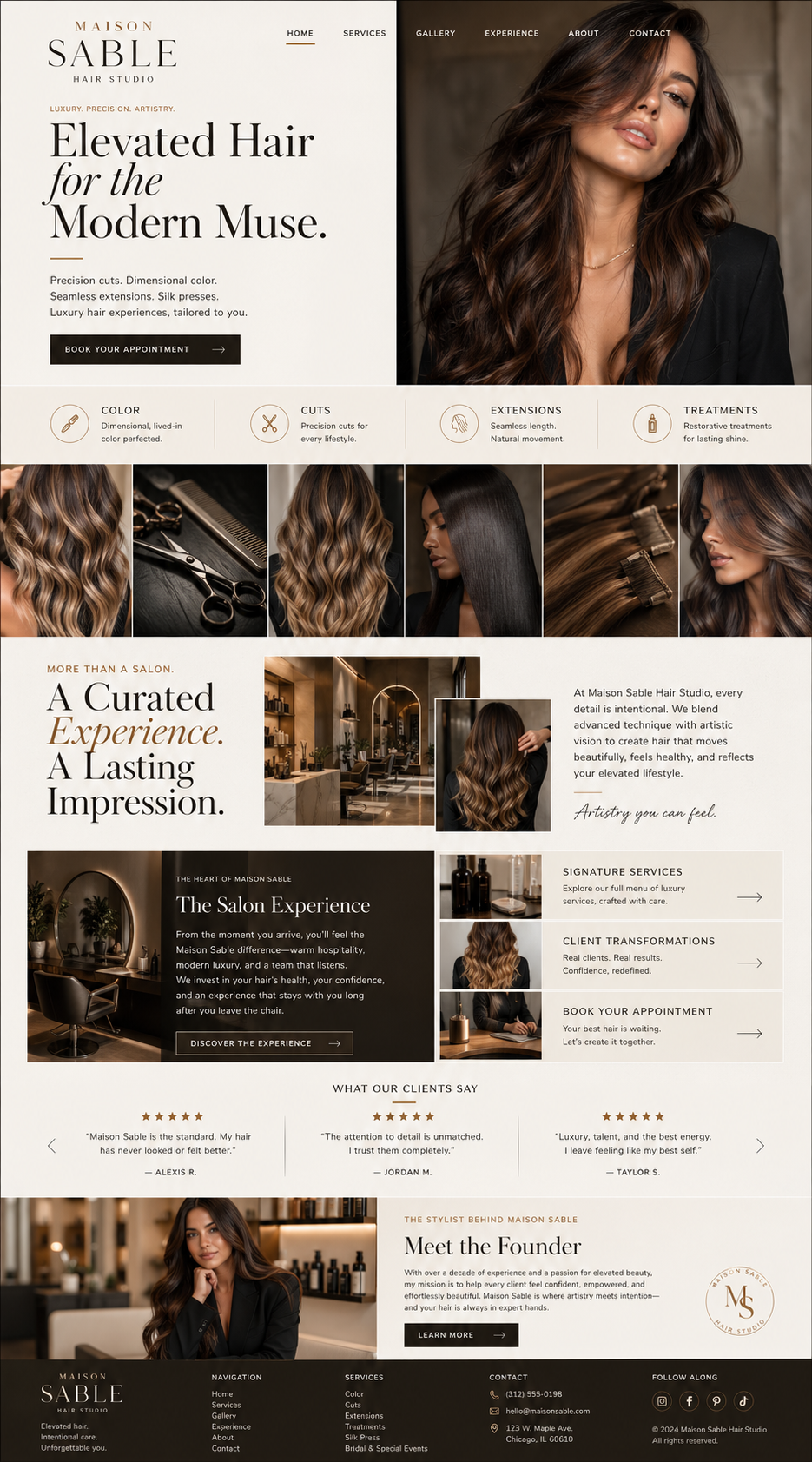 Maison Sable Hair Studio website by Onyx + Orchid Design Studio