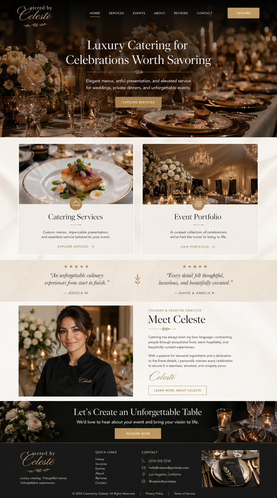 Catered by Celeste website by Onyx + Orchid Design Studio