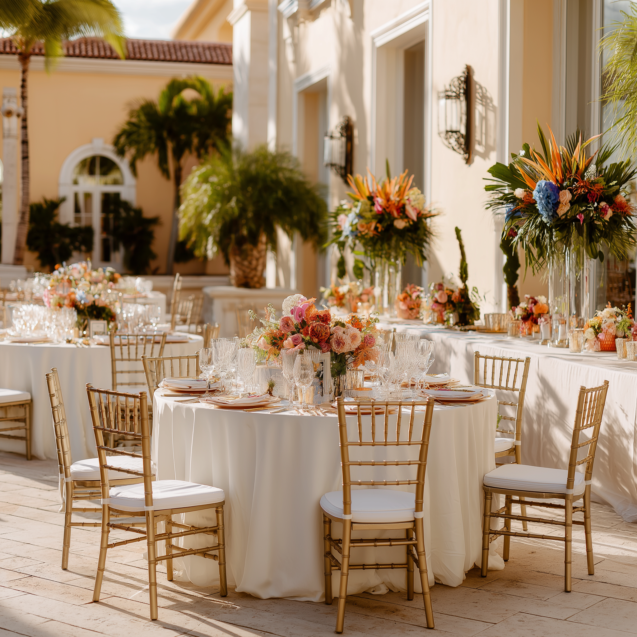 Outdoor wedding reception tablescape