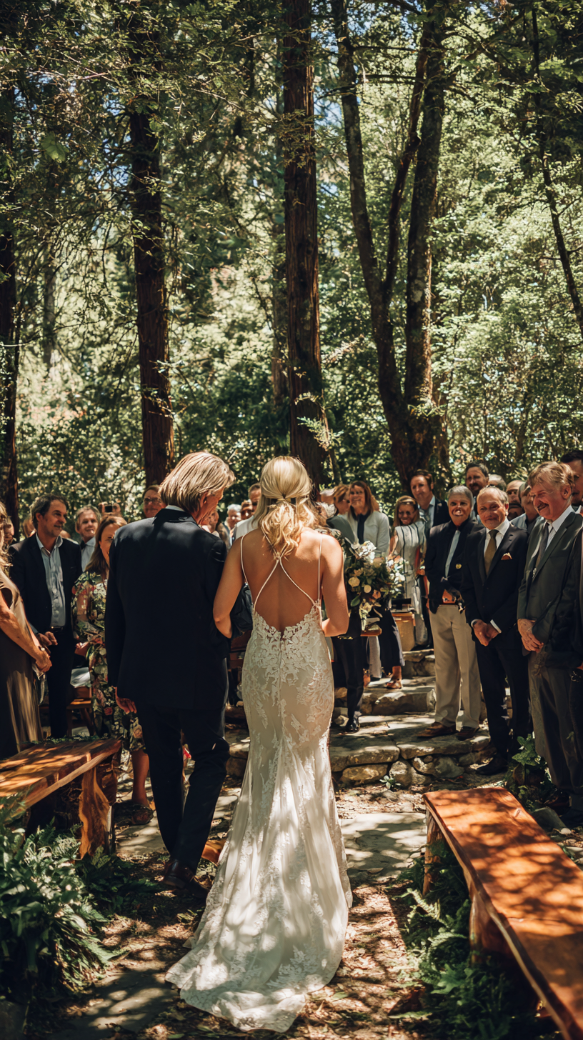 Modern luxury wedding party leaning against a stone wall